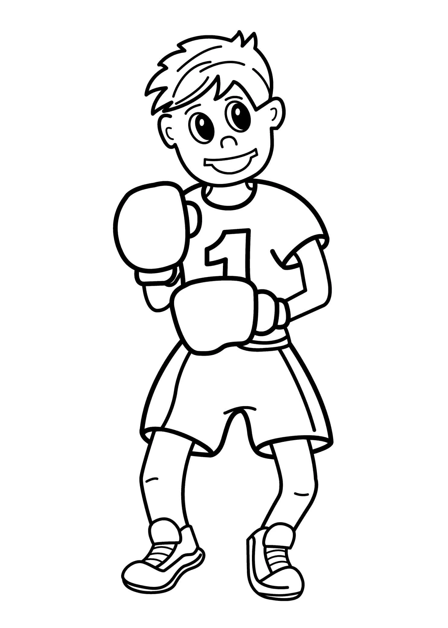 Boy boxer standing in guard position coloring page