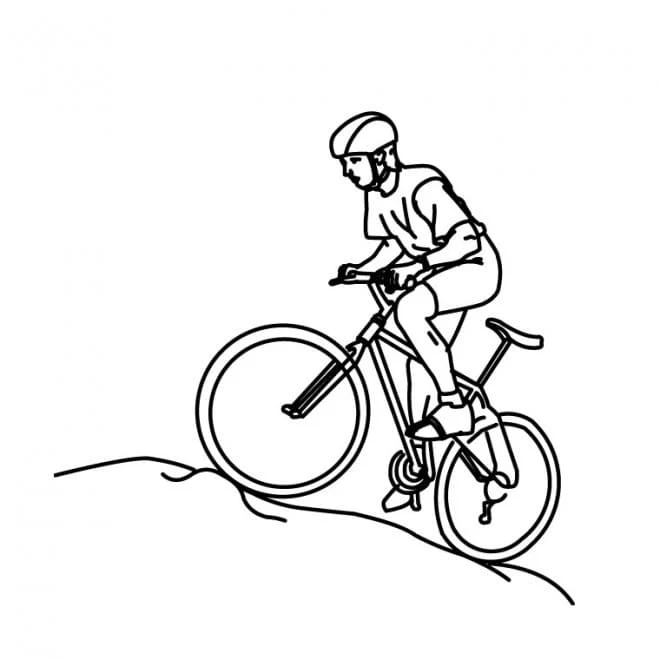 Cyclist riding downhill on a mountain bike coloring page Cyclist riding downhill on a mountain bike coloring page