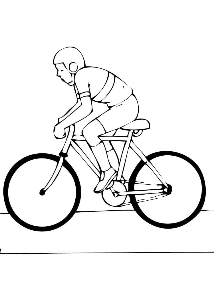 Cyclist with thin wheels and bright helmet coloring page
