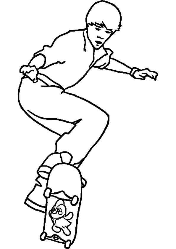Boy performing a skateboard trick coloring page