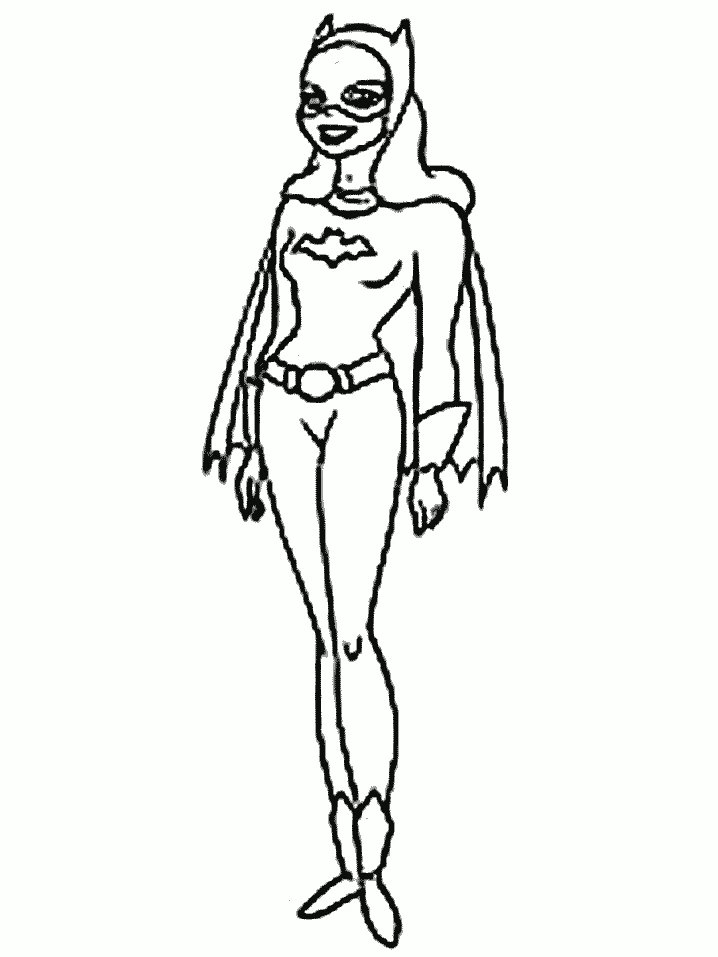 Batgirl standing in her costume coloring page