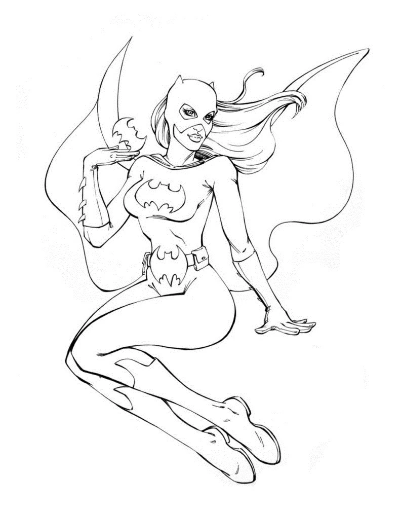 Batgirl crouching in her cape coloring page