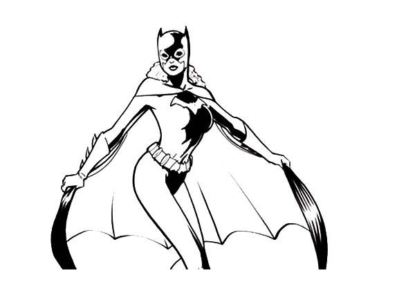 Batgirl posing with her cape spread wide coloring page Batgirl posing with her cape spread wide coloring page