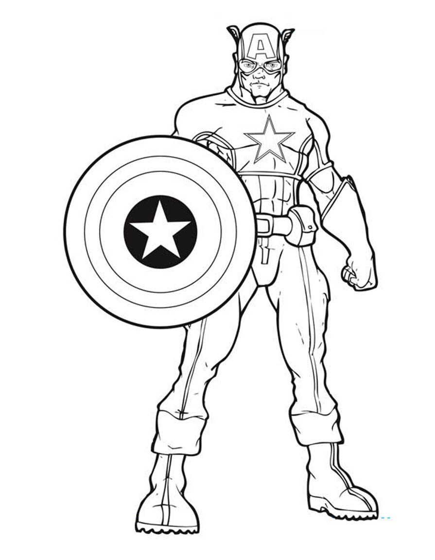 Tall Captain America with gloves and boots coloring page