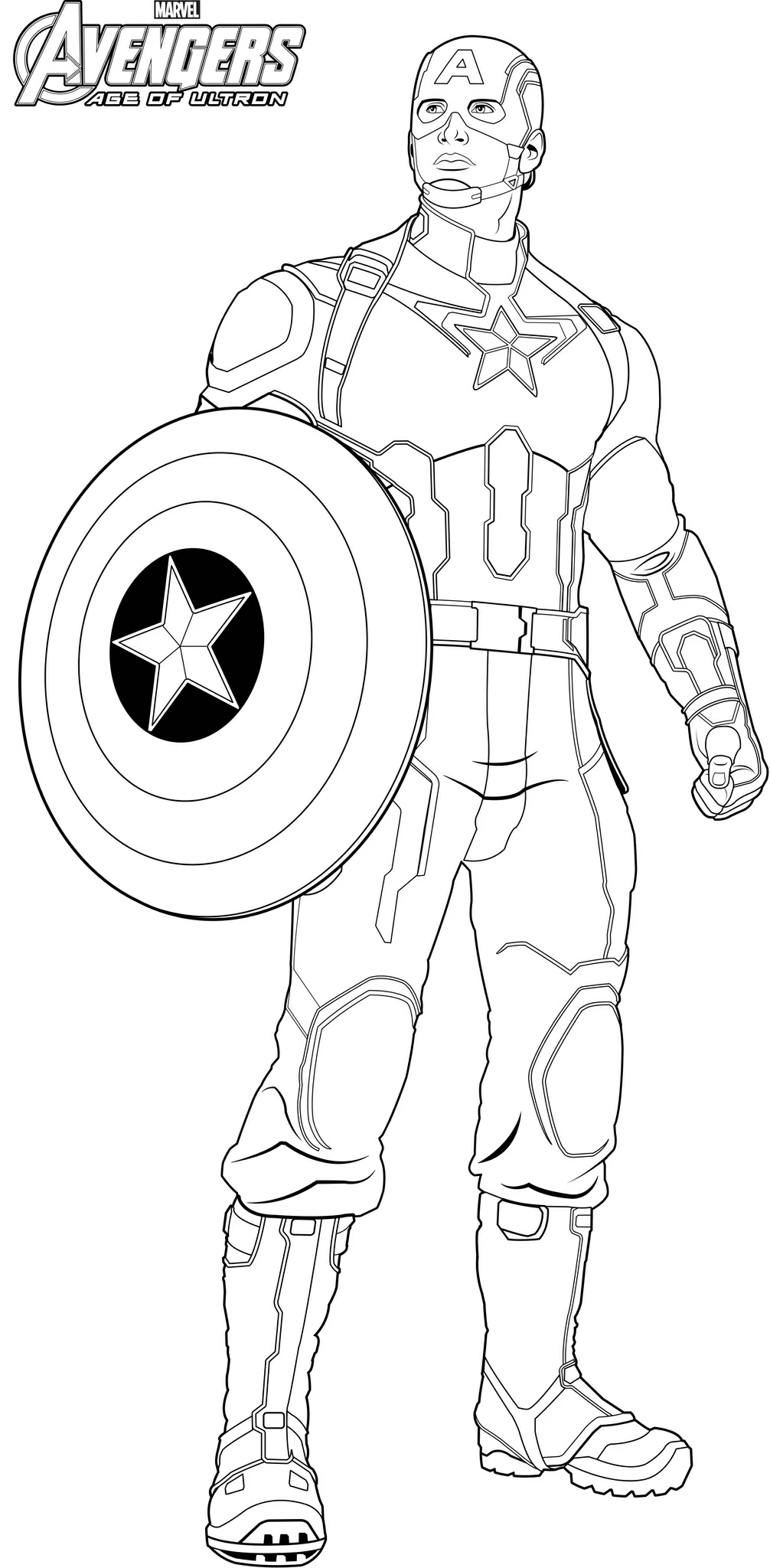 Captain America standing with his shield coloring page