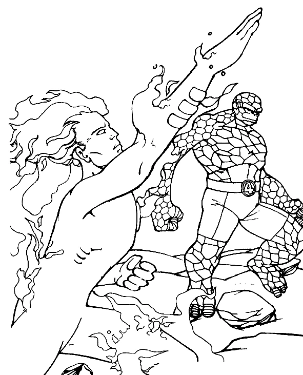 The Human Torch and The Thing standing side by side coloring page