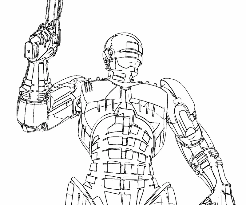 RoboCop holding his weapon raised coloring page