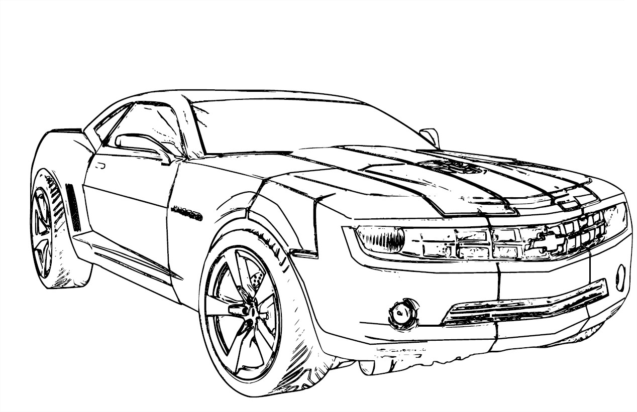 Bumblebee sports car with racing stripes coloring page