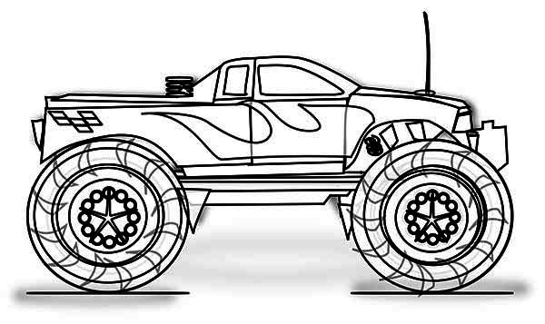 Monster Truck with flame decals coloring page