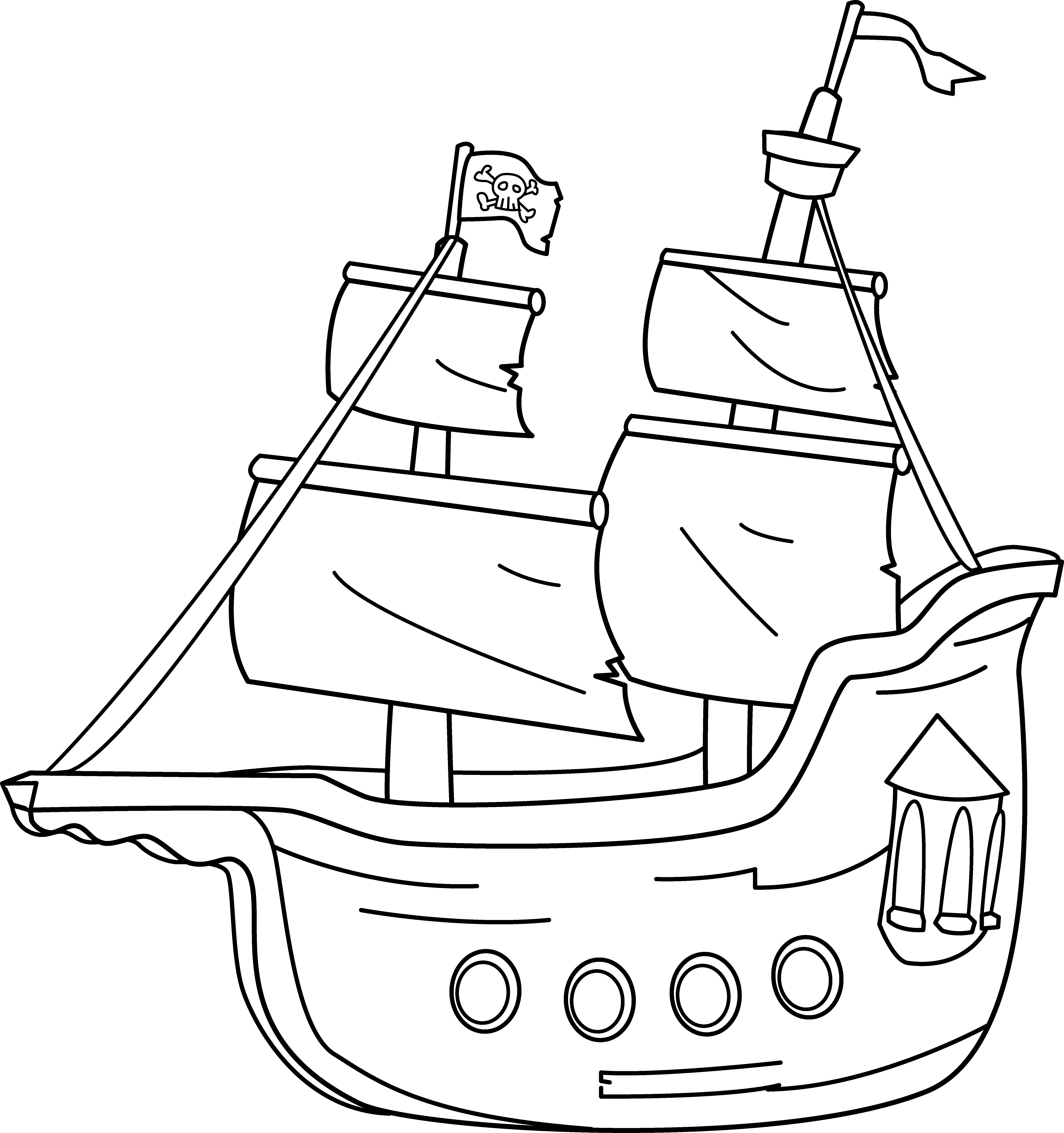 Pirate ship with skull flag sailing coloring page