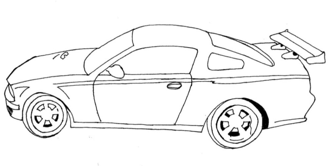 Sports car with rear spoiler coloring page Sports car with rear spoiler coloring page