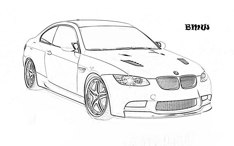 BMW sports coupe with sport rims coloring page