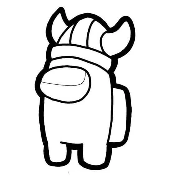 Among Us character wearing a viking helmet coloring page
