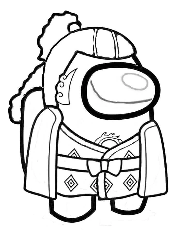 Among Us character dressed as Jinbei coloring page