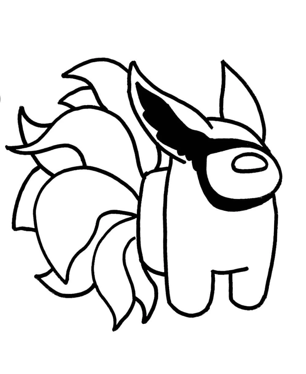 Among Us character with Kurama fox tails coloring page