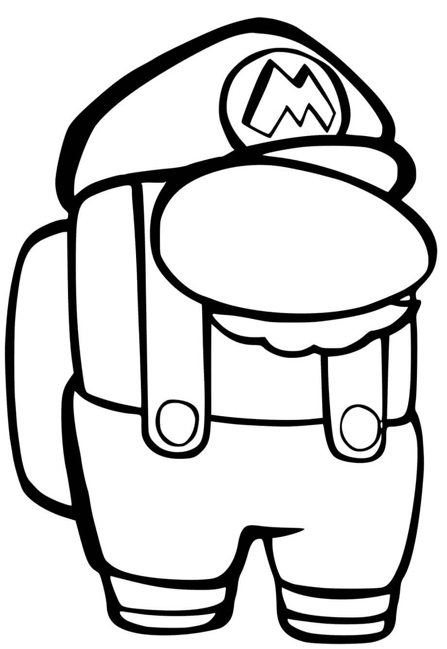 Among Us character dressed as Mario coloring page