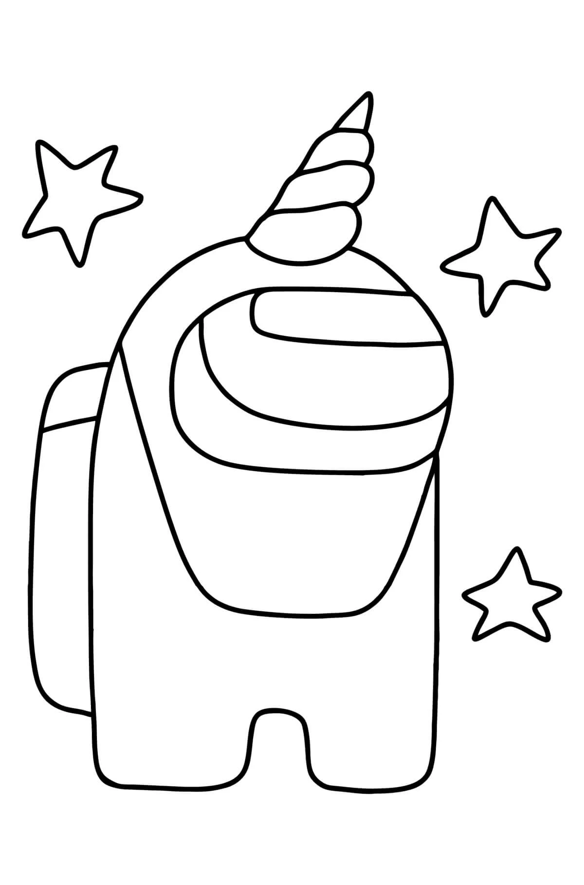 Among Us character with a unicorn horn coloring page