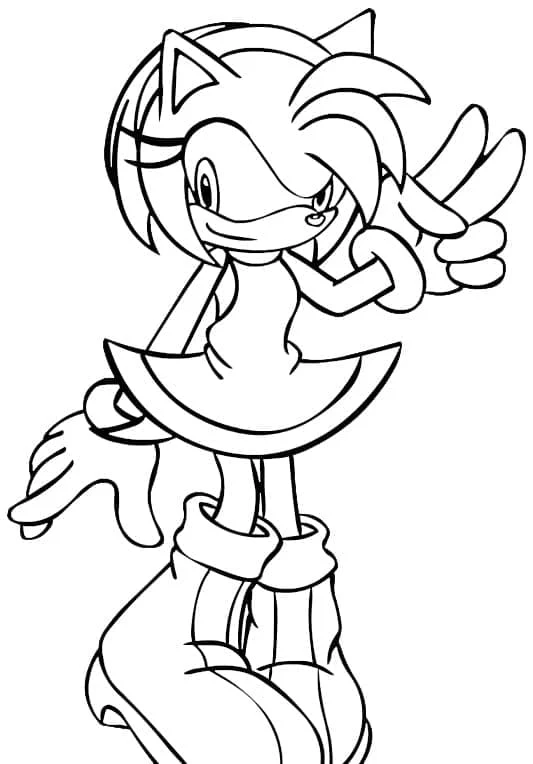 Amy Rose posing with a peace sign coloring page
