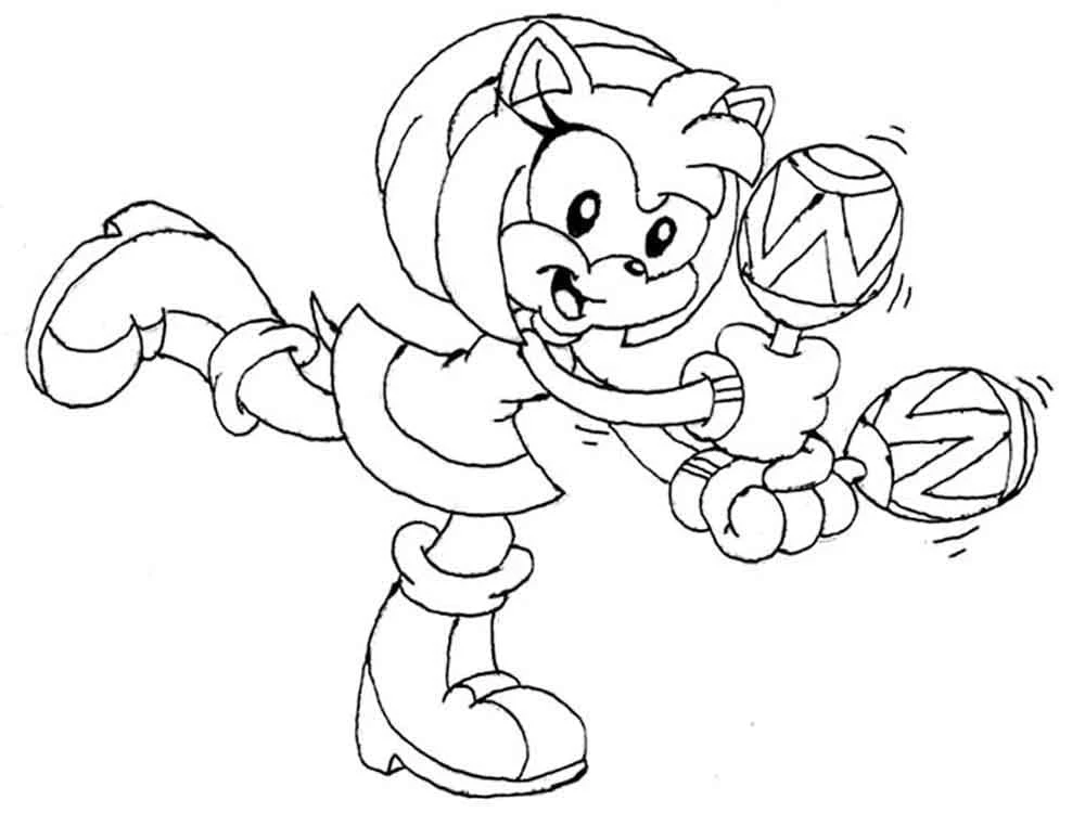 Amy Rose playing maracas coloring page