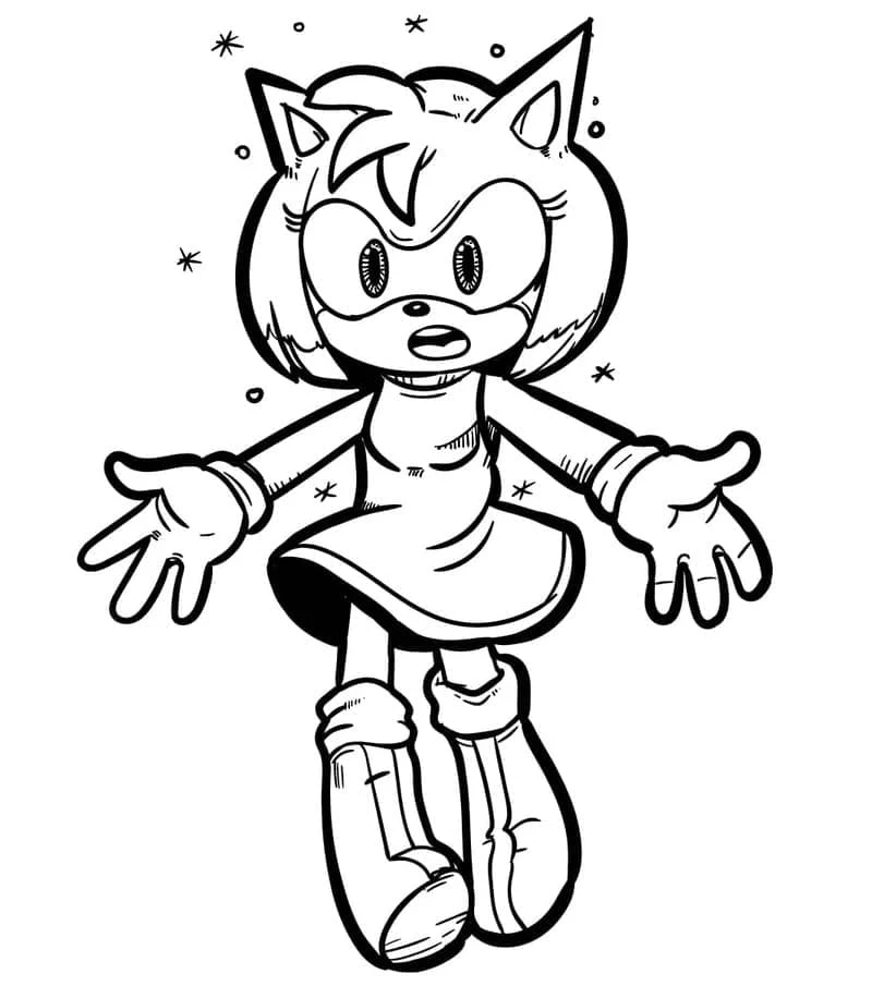 Amy Rose surrounded by sparkles coloring page