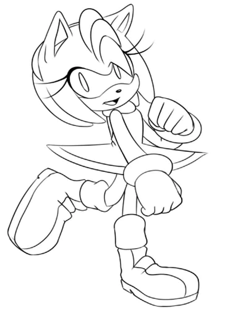 Amy Rose running with fists up coloring page