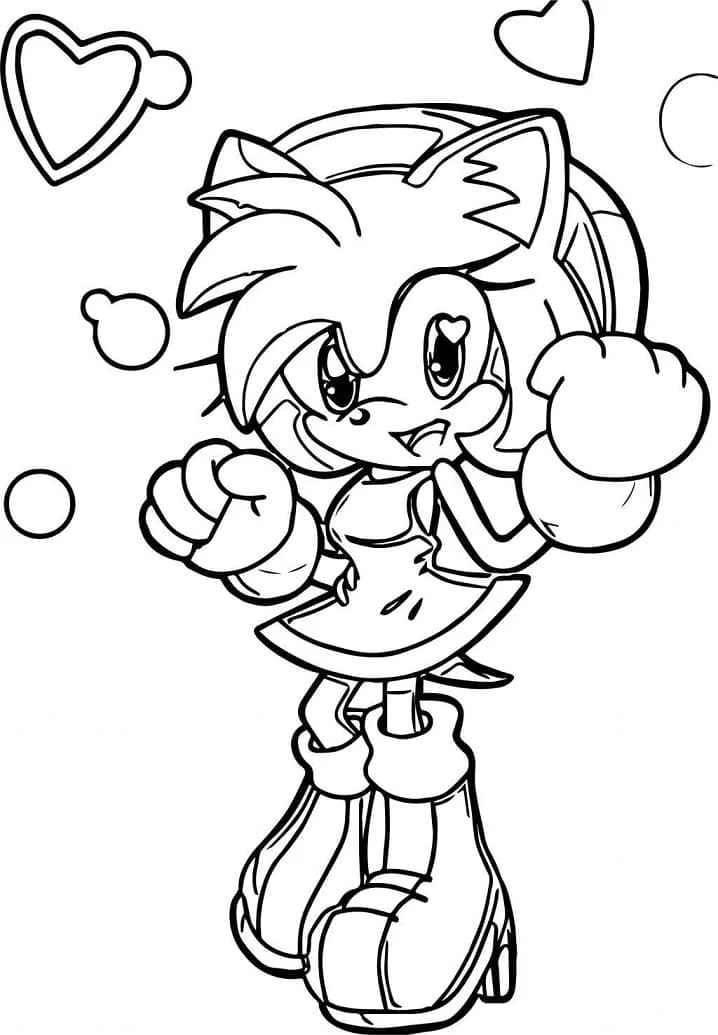 Amy Rose with fists up and hearts around her coloring page Amy Rose with fists up and hearts around her coloring page