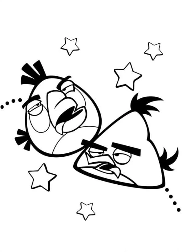 Angry Birds Matilda and Chuck spinning among stars coloring page