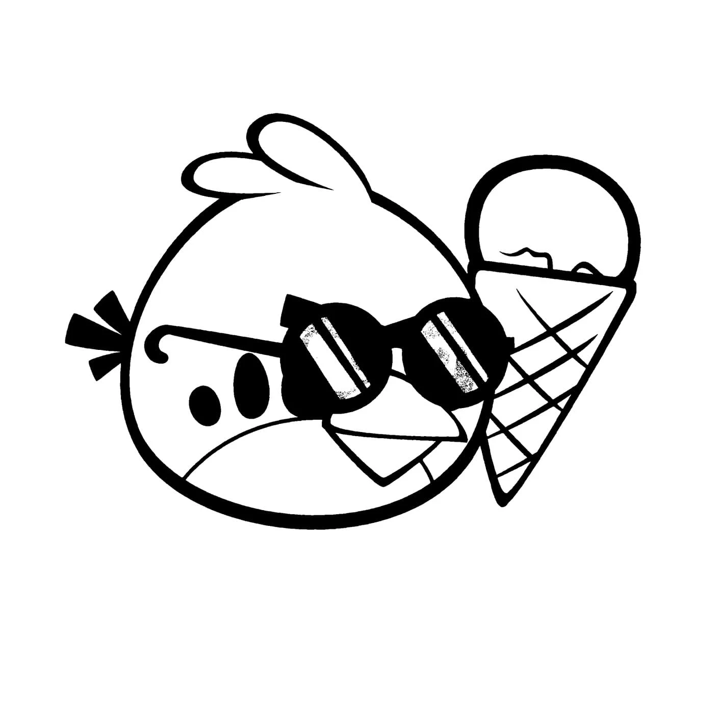 Angry Birds with sunglasses and ice cream cone coloring page