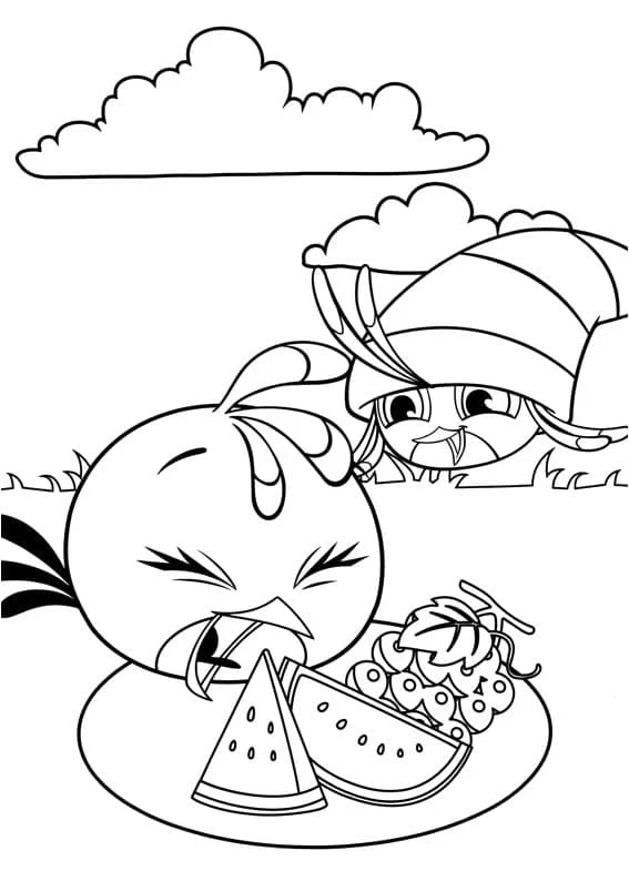 Stella and Willow enjoying a fruit picnic coloring page