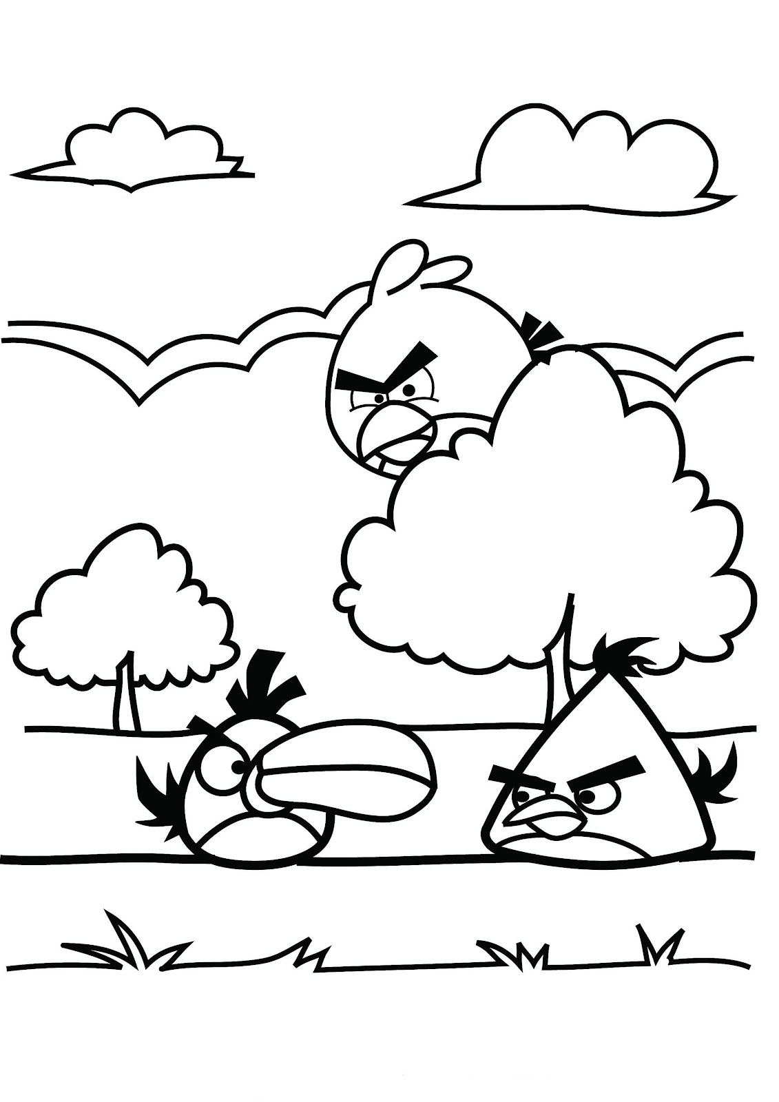 Angry Birds gathered near trees coloring page Angry Birds gathered near trees coloring page
