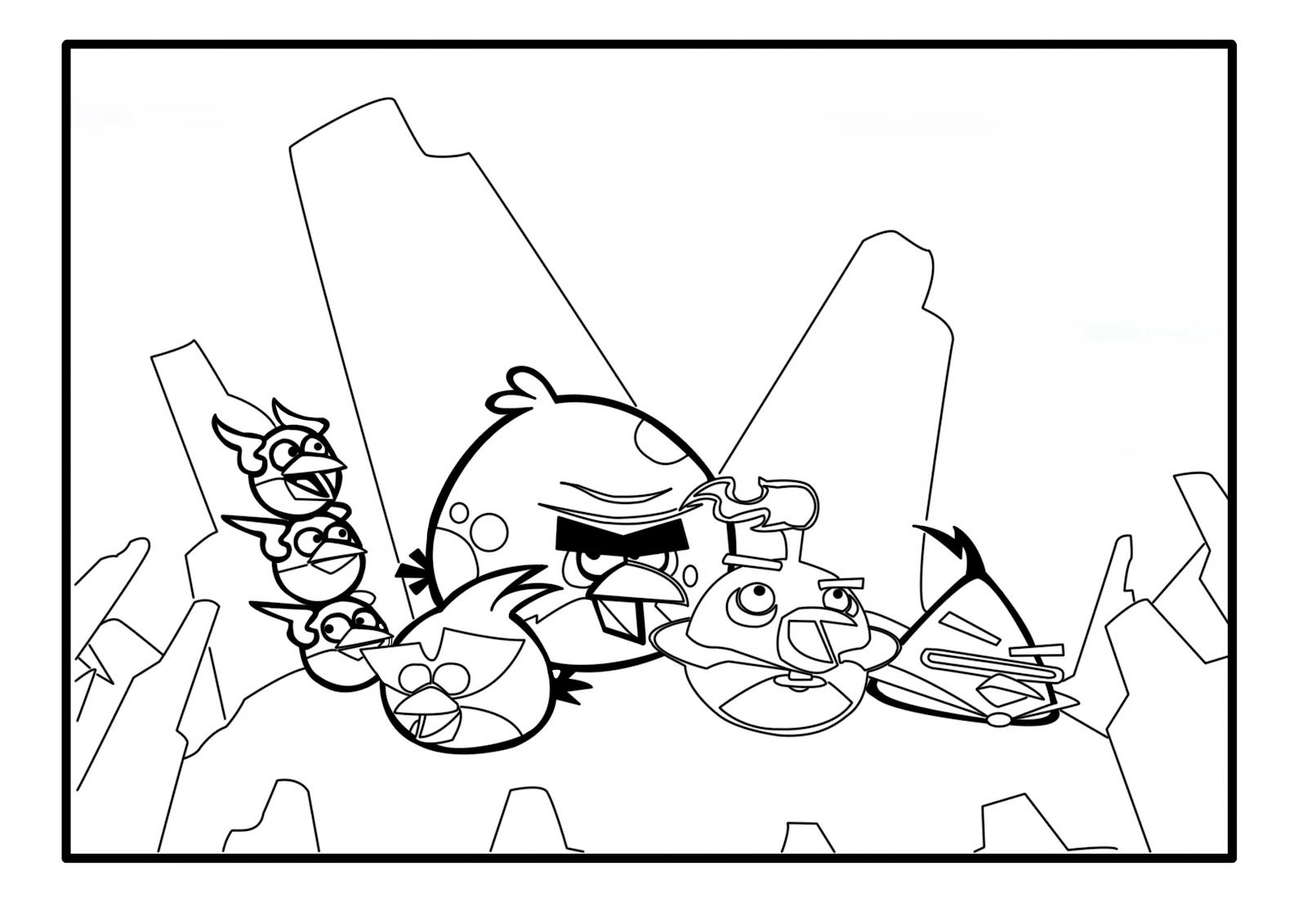 Angry Birds group in space rocks coloring page Angry Birds group in space rocks coloring page