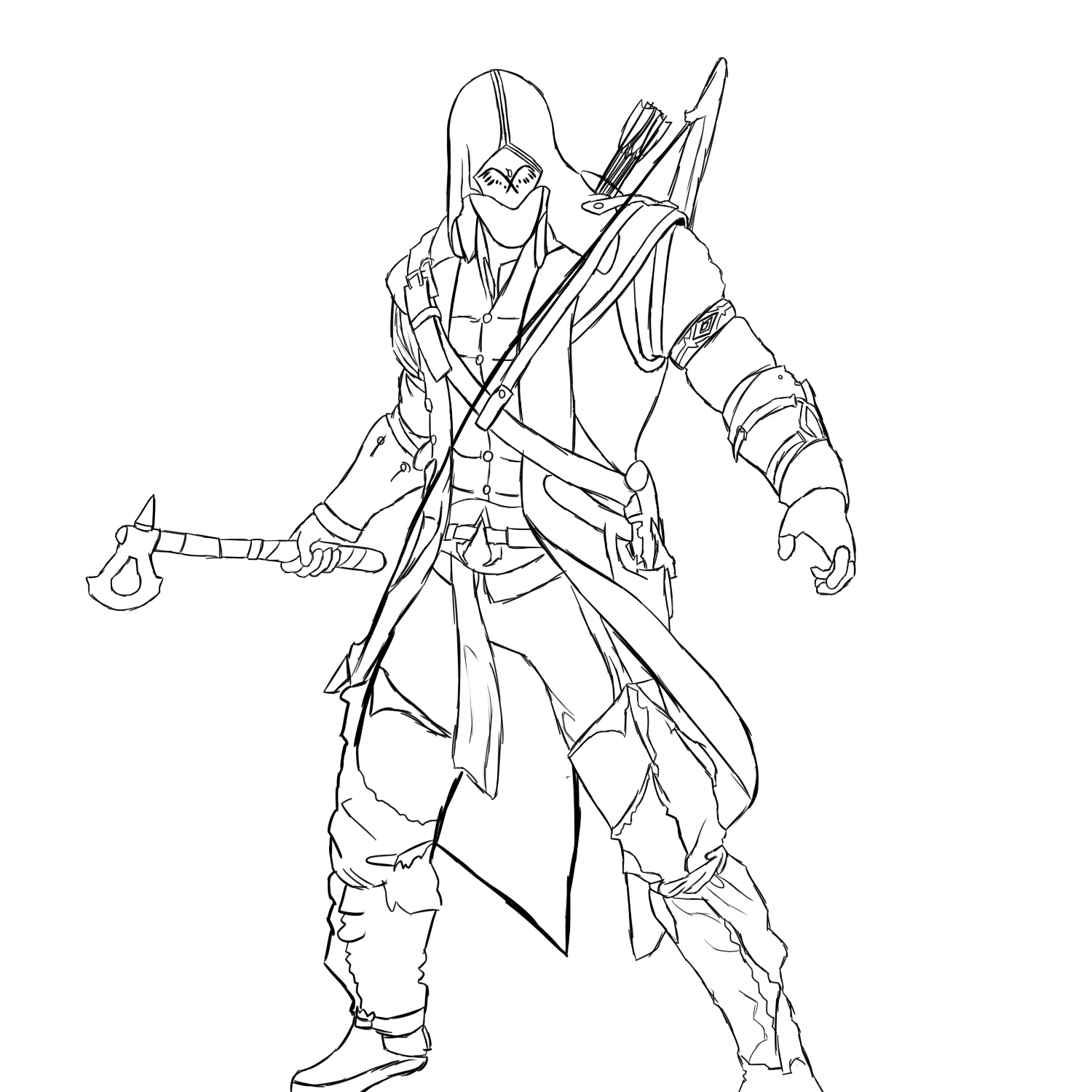Assassin's Creed hero holding a tomahawk coloring page