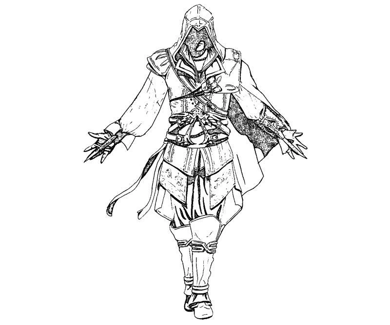 Assassin's Creed assassin in hooded robe coloring page