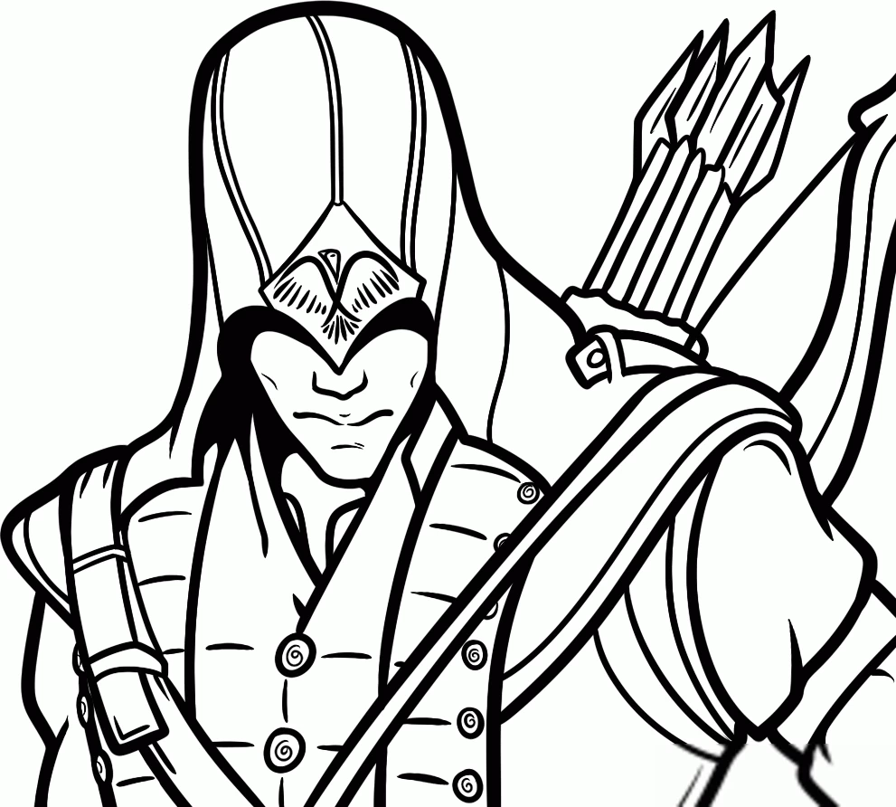 Assassin's Creed warrior with bow and arrows coloring page