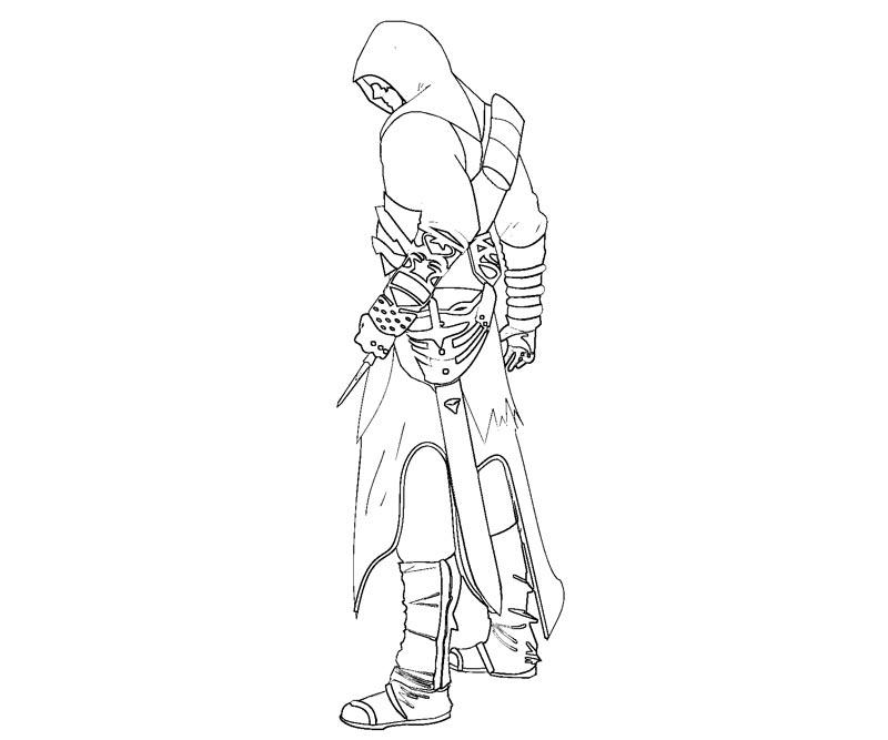 Assassin's Creed hooded warrior standing in profile coloring page