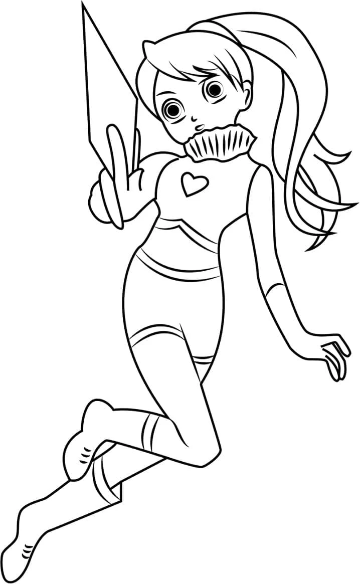 Julie Makimoto flying with a Bakugan ball coloring page