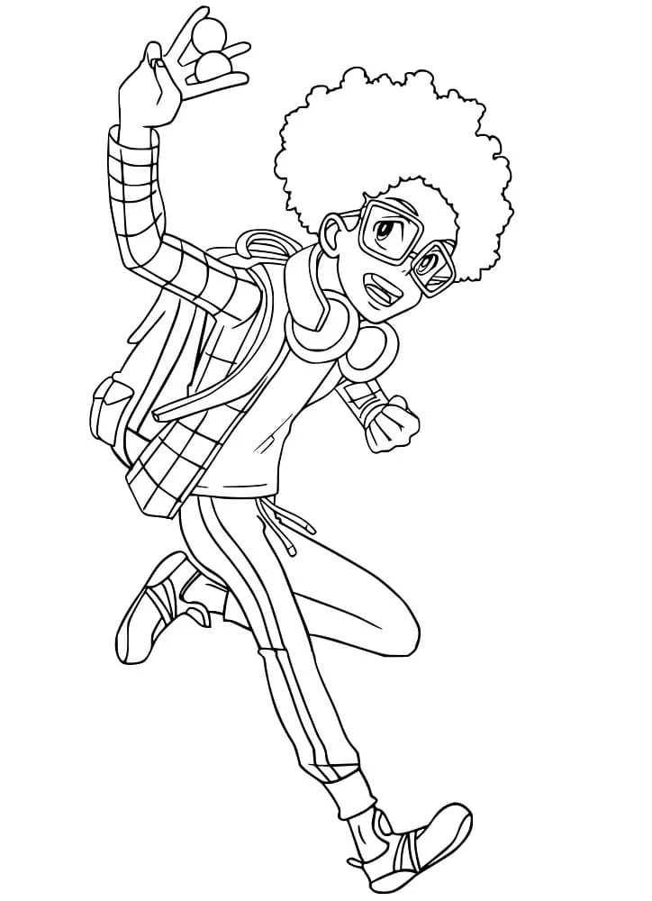 Bakugan boy jumping with backpack coloring page