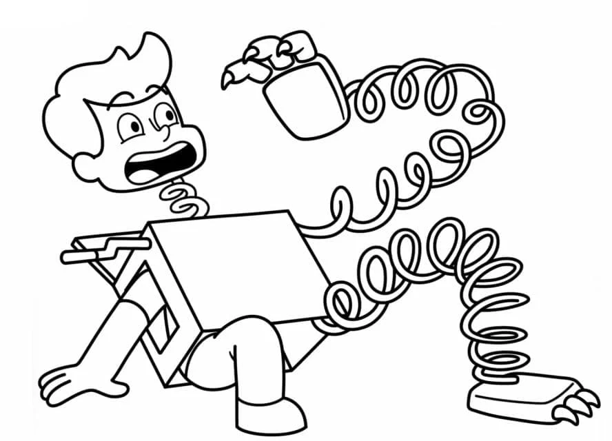 Boxy Boo scaring a boy with spring arms coloring page