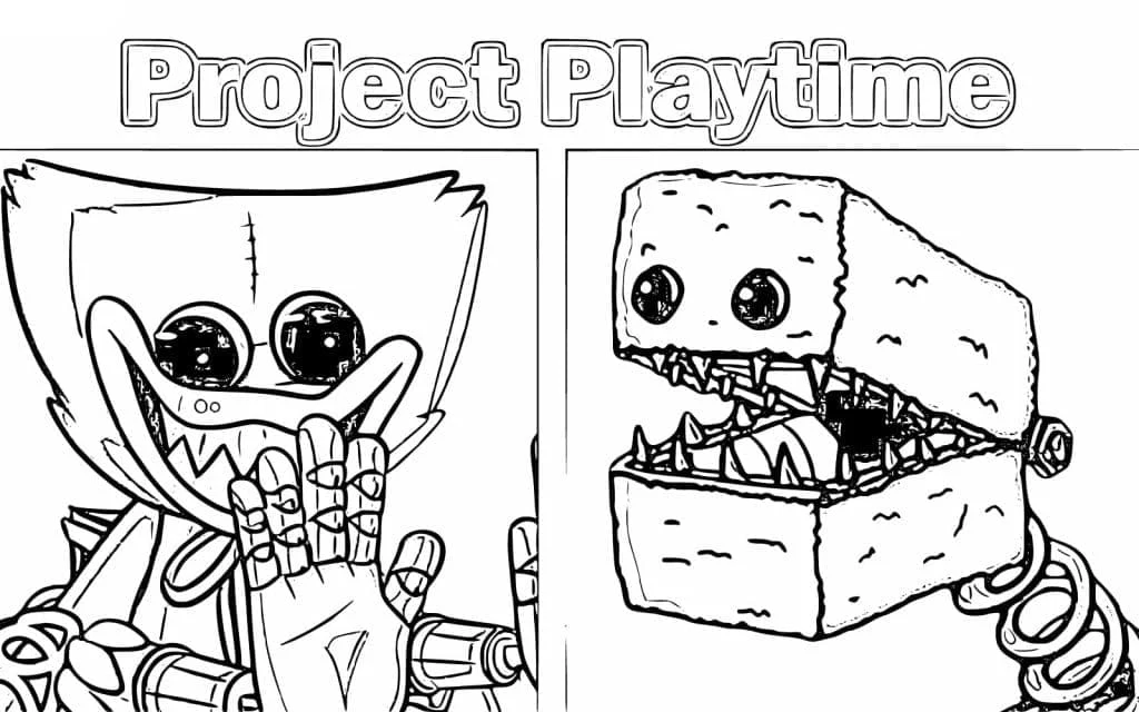 Boxy Boo and Huggy Wuggy side by side coloring page Boxy Boo and Huggy Wuggy side by side coloring page