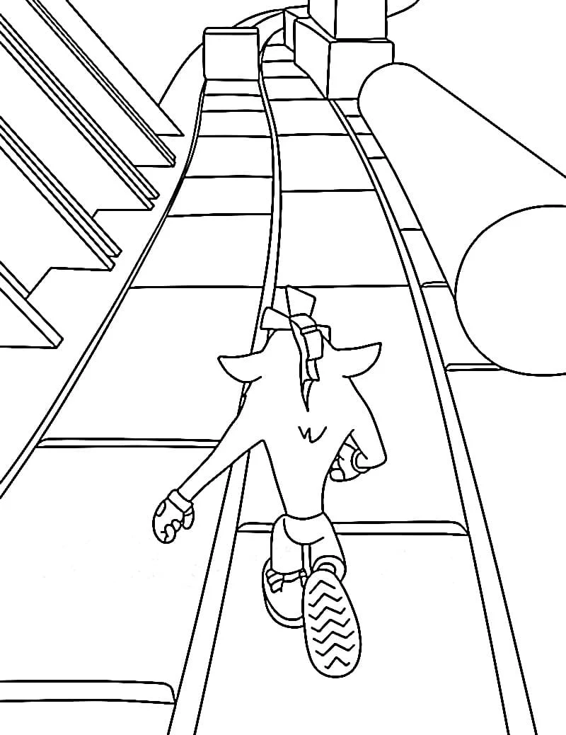 Crash Bandicoot running on a bridge path coloring page