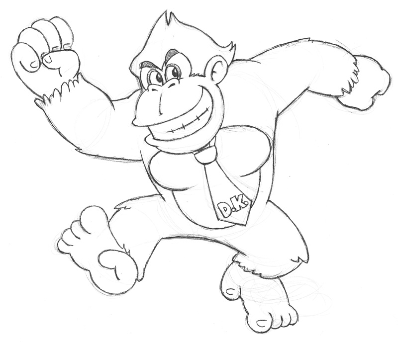 Donkey Kong jumping with fist raised coloring page