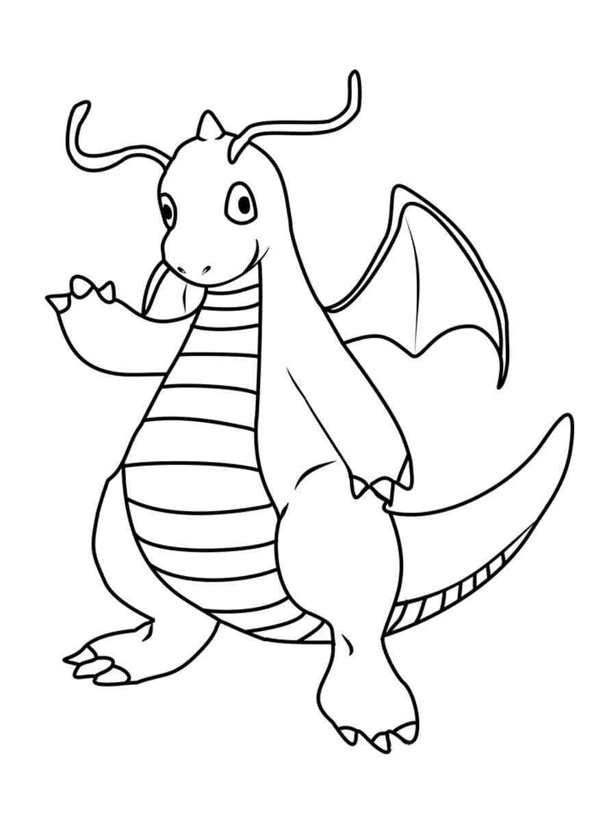 Dragonite standing with wings and antennae coloring page