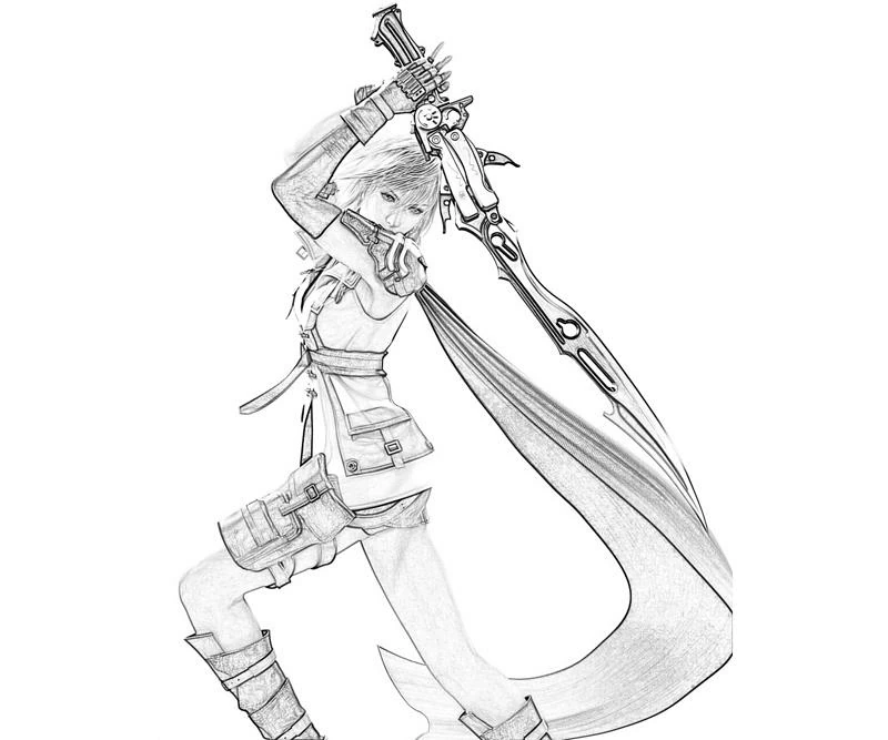 Lightning raising her sword above her head coloring page Lightning raising her sword above her head coloring page