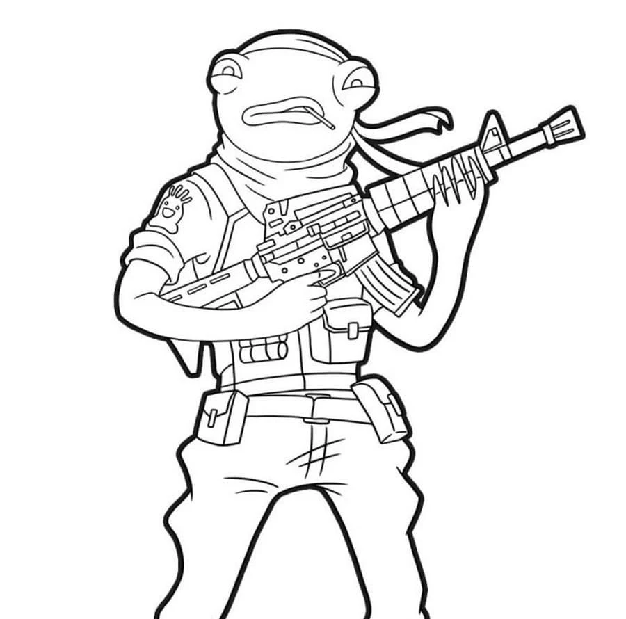 Fortnite Triggerfish holding an assault rifle coloring page