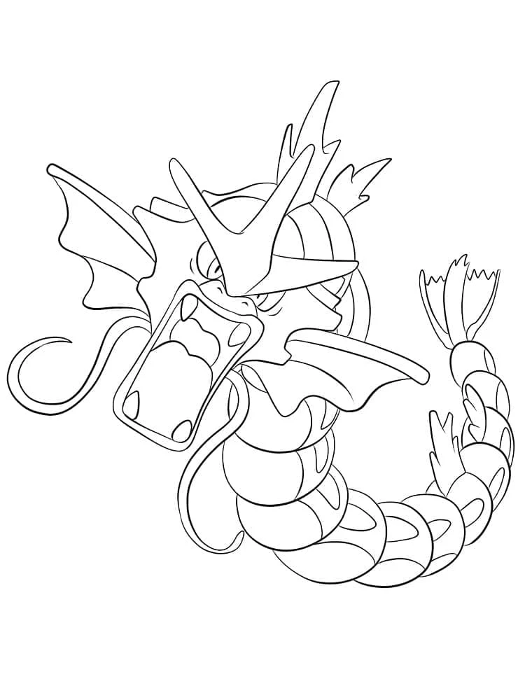 Gyarados roaring with mouth wide open coloring page