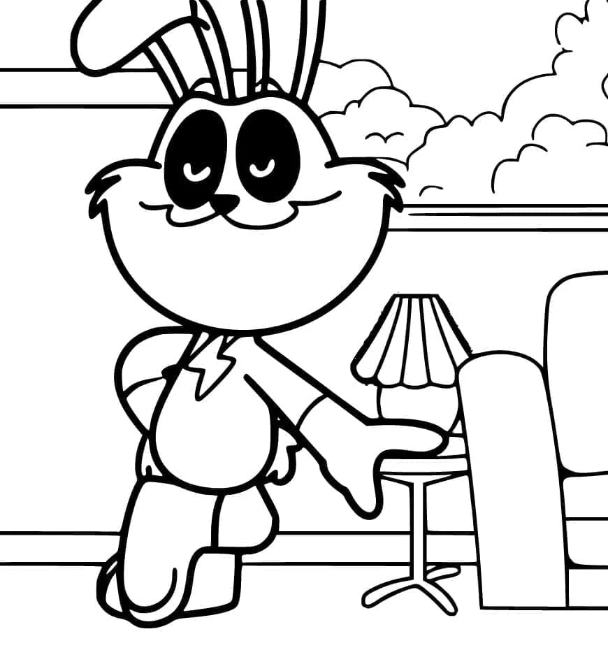 Hoppy Hopscotch pointing in a living room coloring page