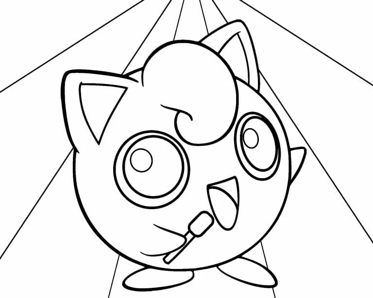 Jigglypuff singing with a microphone coloring page