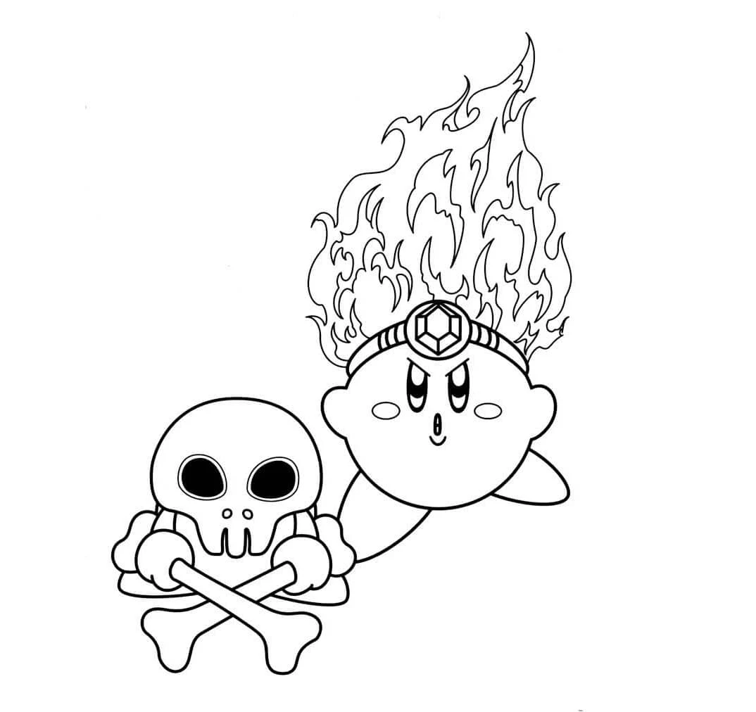Kirby with fire crown and skull bones coloring page Kirby with fire crown and skull bones coloring page