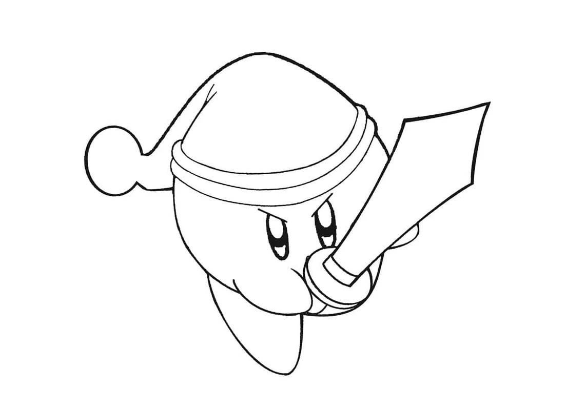 Kirby holding a sword coloring page