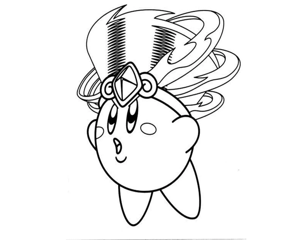 Kirby wearing tornado headdress coloring page